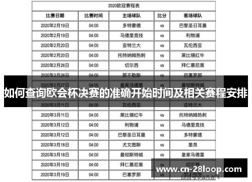 如何查询欧会杯决赛的准确开始时间及相关赛程安排 如何查询欧会杯决赛的准确开始时间及相关赛程安排